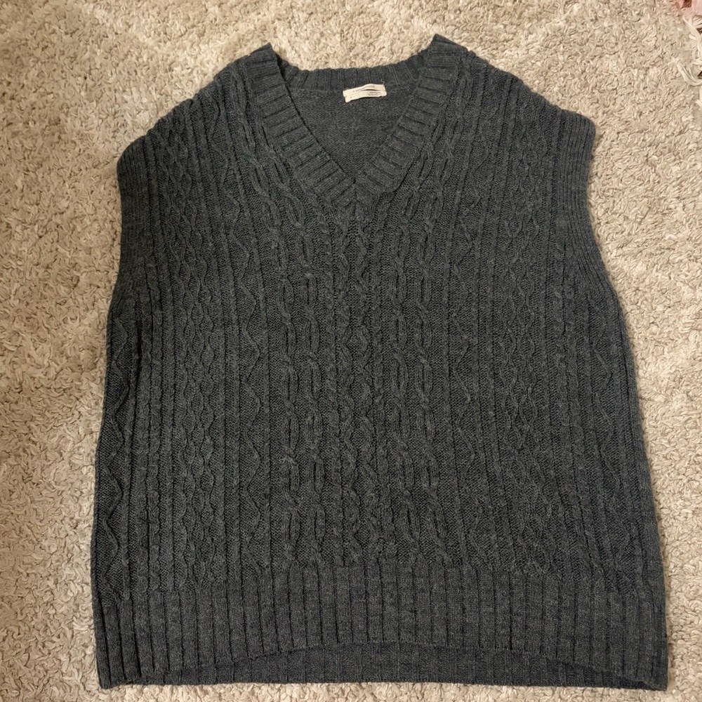 Anthropologie Charcoal Cable-Knit V-Neck Sweater Vest